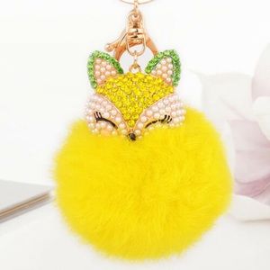 Fox Head Rabbit Fur Ball Key Ring Keychain